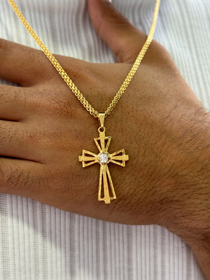 Cadena China + Cruz Con Piedras