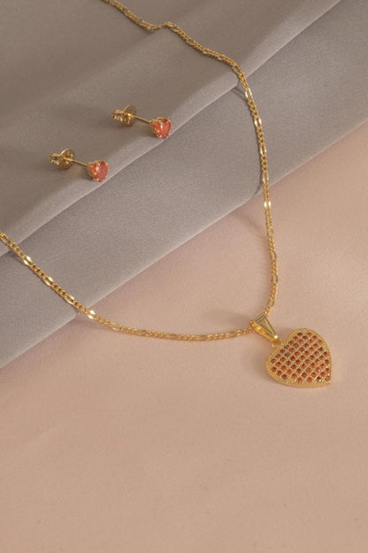 Cadena 3x1 + Dije y Aretes Corazón Circonias