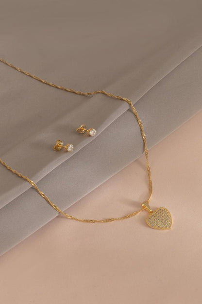 Cadena 3x1 + Dije y Aretes Corazón Circonias
